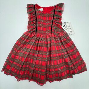 NEW Pippa & Julie Girls Cynthia‎ Red Plaid Ruffle Holiday Dress Size 4 Flutter